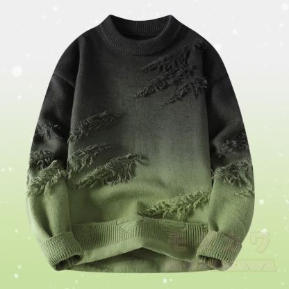 Zweiteiliger Strickpullover mit Farbverlauf und Rissen, dazu eine fleecegefütterte Hose - Grüner Pullover - 4XL - image 9