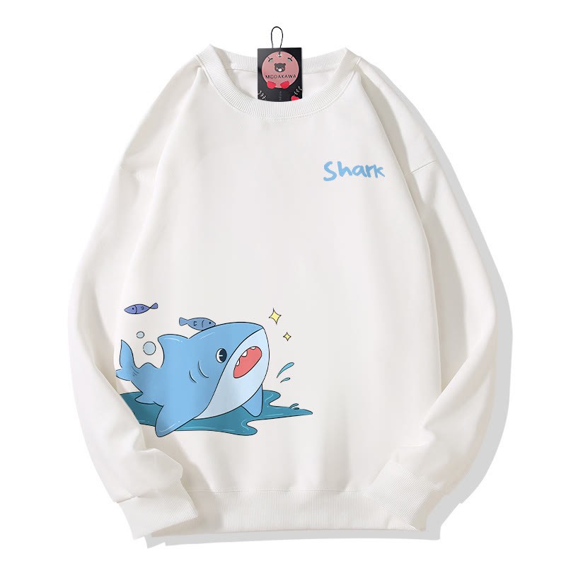 Sweatshirt mit verspieltem Hai-Motiv und Rundhalsausschnitt - White - 5XL - image 4
