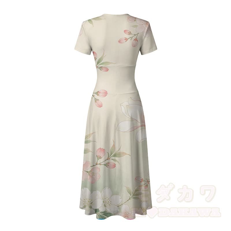 Modakawa Maxikleid mit Kirschblütenmuster und V-Ausschnitt - image 4