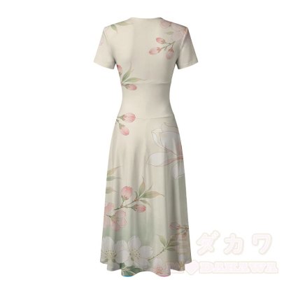 Modakawa Maxikleid mit Kirschblütenmuster und V-Ausschnitt - image 4