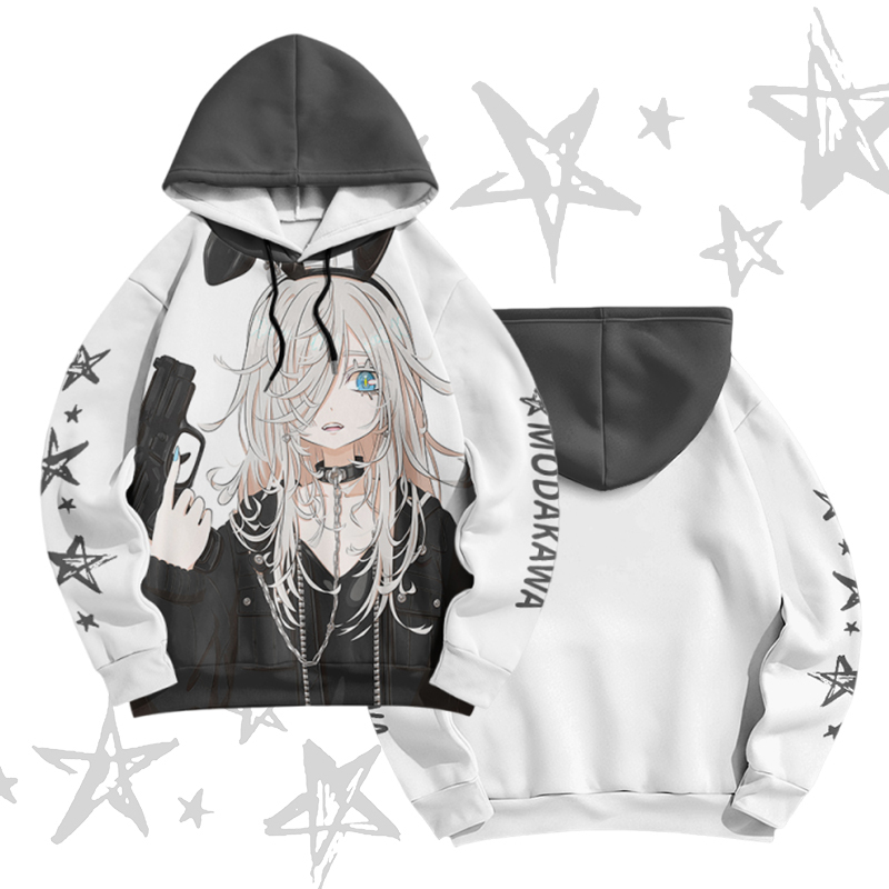 MODAKAWA X bonne_syu Anime Girl Graphic Pullover Hoodie - White - 6XL - image 2
