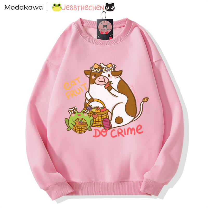 Sweatshirt mit Rundhalsausschnitt und Grafik einer fruchtfressenden Kuh - Pink - 5XL - image 3