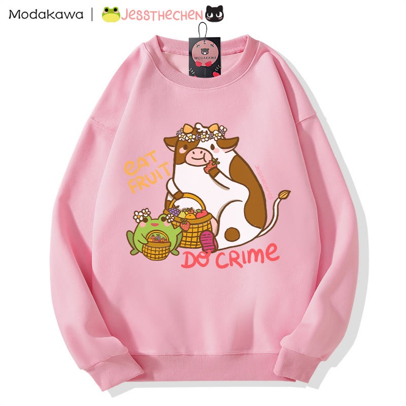 Sweatshirt mit Rundhalsausschnitt und Grafik einer fruchtfressenden Kuh - Pink - 5XL - image 3