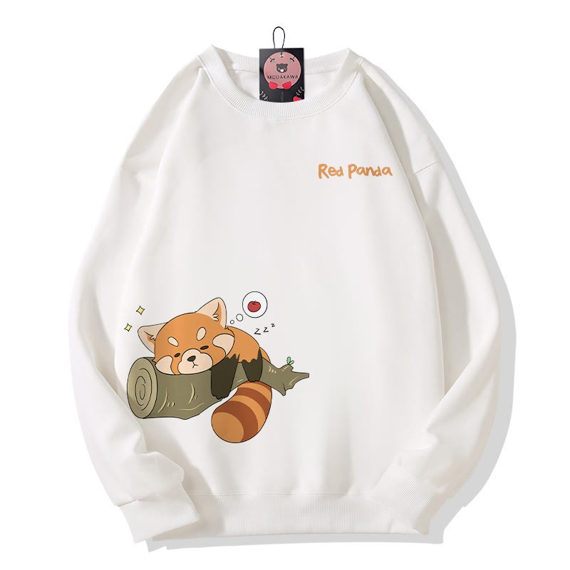 Sweatshirt mit Rundhalsausschnitt und Grafik: Roter Panda schläft auf einem Baumstamm (Grafik) - White - 5XL - image 3