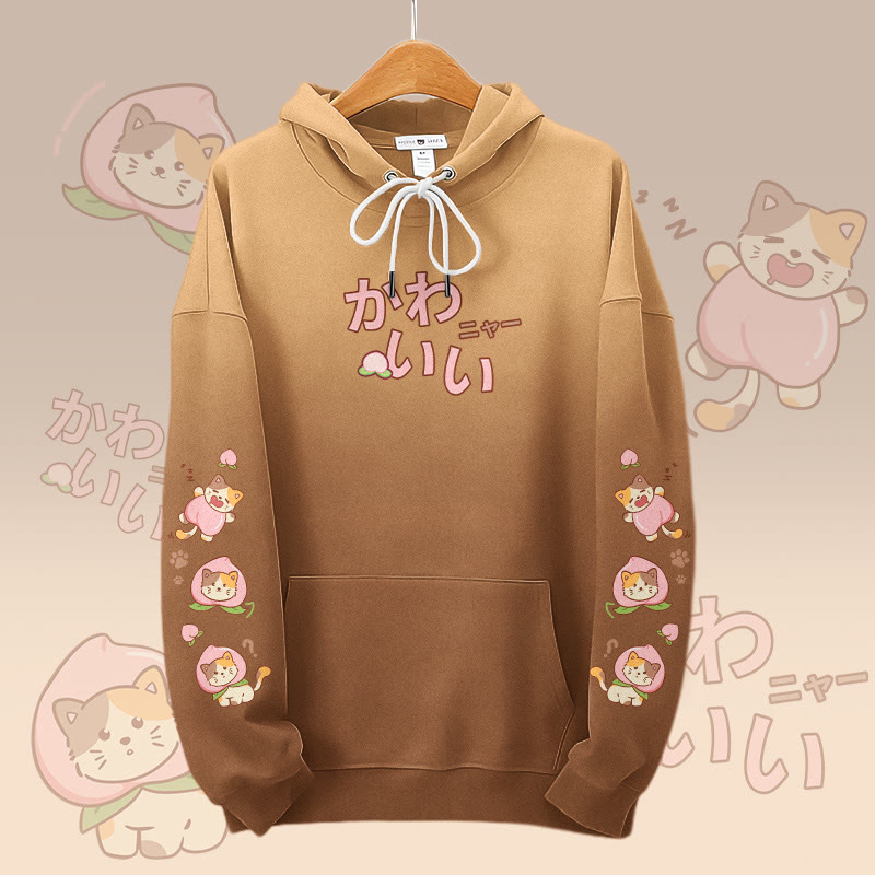 MODAKAWA Pullover-Hoodie mit Allover-Print und Pfirsichkatzenmotiv - Brown - 8XL - image 2