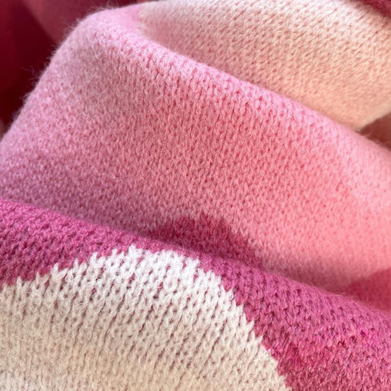 3D Erdbeere Wellenstreifen Strick Hoodie Pullover - image 5