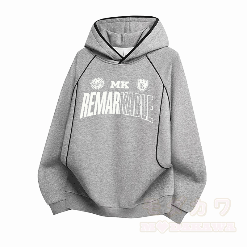 Bemerkenswerter Modakawa Raglan-Oversize-Pullover-Hoodie mit Grafikprint - Grau - 3XL - image 3