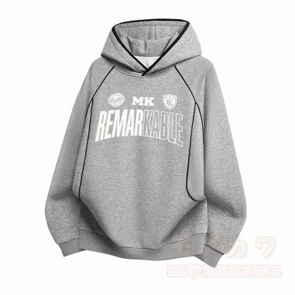 Bemerkenswerter Modakawa Raglan-Oversize-Pullover-Hoodie mit Grafikprint - Grau - 3XL - image 3
