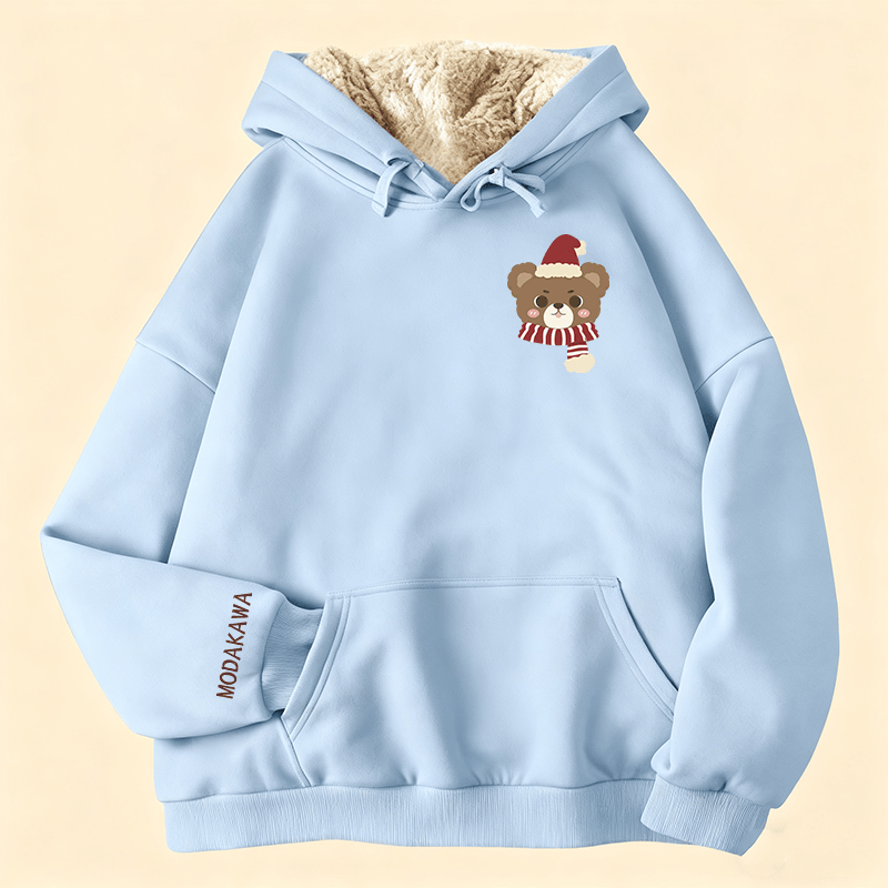 MODAKAWA Weihnachtsschal mit Bärenmotiv, dick gefütterter Winterhoodie mit Fleece-Futter - Blue - 2XL - image 3
