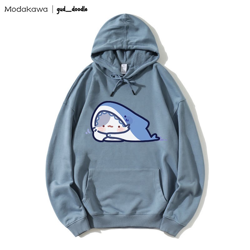 MODAKAWA X gud_doodle Lockerer Hoodie mit Kitty-Hai-Print - Slate Blue - 5XL - image 5