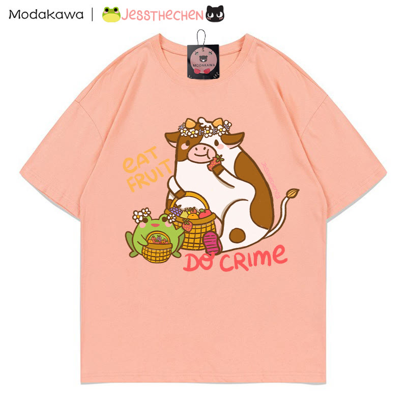 T-Shirt mit Grafik „Fruchtfressende Kuh“ - Pfirsich - 5XL - image 3