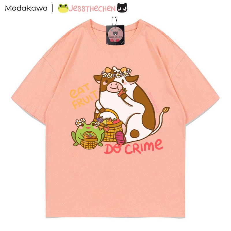 T-Shirt mit Grafik „Fruchtfressende Kuh“ - Pfirsich - 5XL - image 3