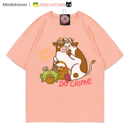 T-Shirt mit Grafik „Fruchtfressende Kuh“ - Pfirsich - 5XL - image 3