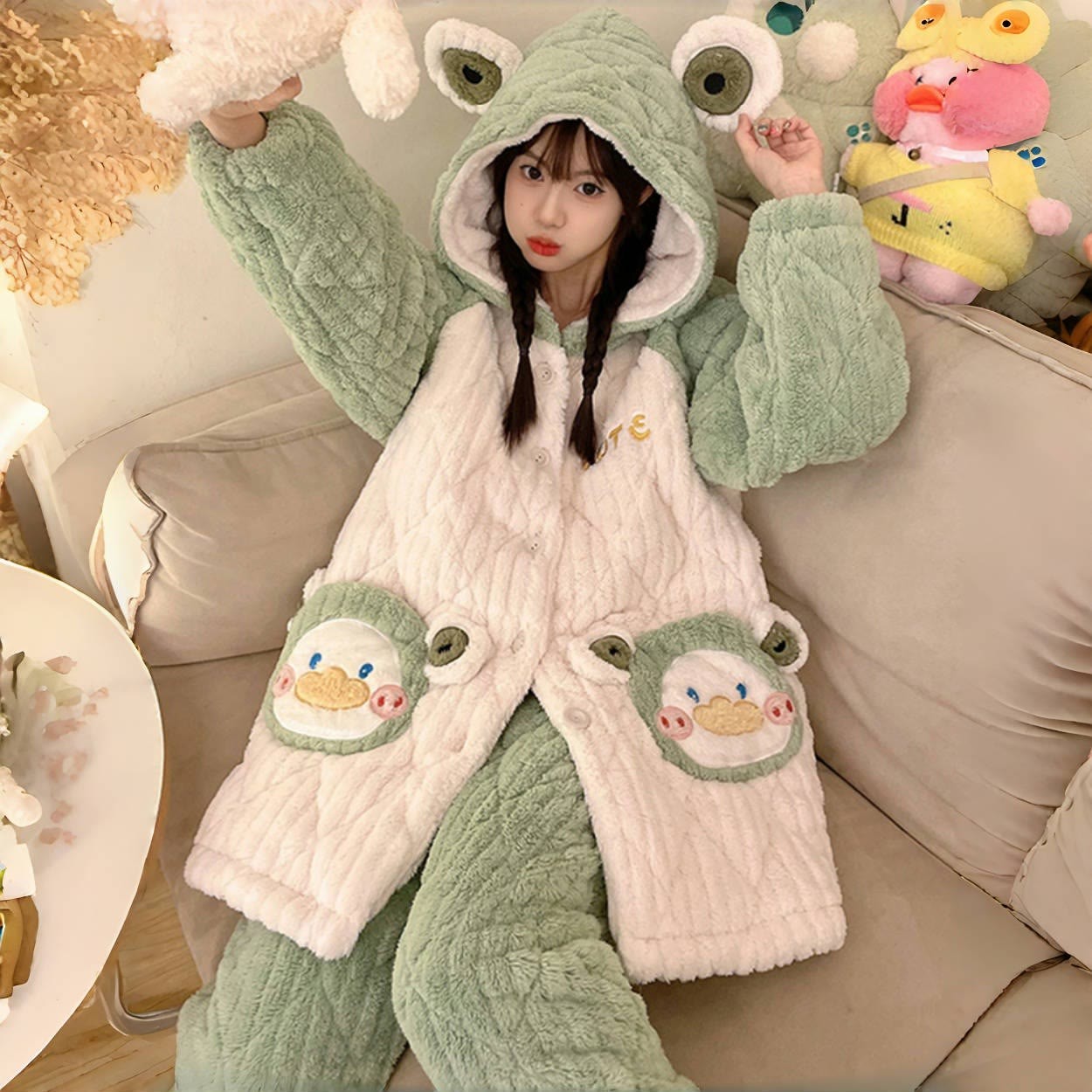 Frosch-Plüsch-Pyjama-Set mit Kapuze - image 5