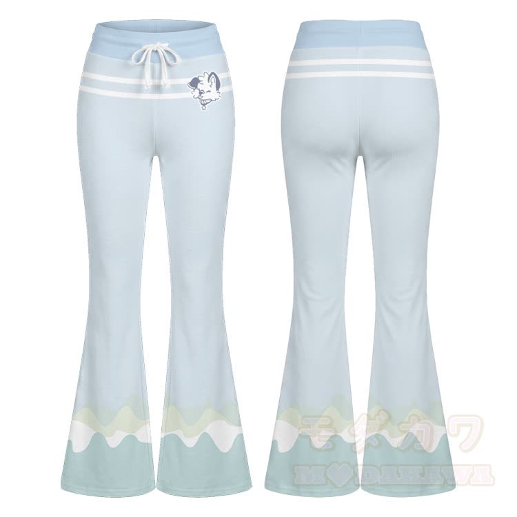 MODAKAWA X popipeko Puppy Graphic Crop Tank Top Sport Top Flare Pants Matching Outfit - Blaue Hose - 2XL - image 10