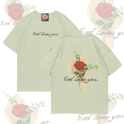 MODAKAWA GOTT LIEBT DICH Rosenstrauß Grafik-T-Shirt - Green - 5XL - image 7