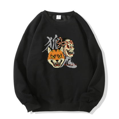 Sweatshirt mit Rundhalsausschnitt und japanischem Maskenmotiv - Black - 5XL - image 4