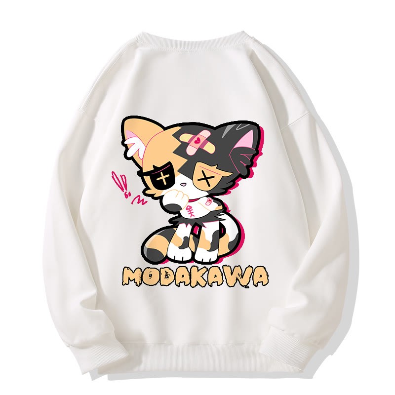 Sad Kitty Grafik Dunkle Ästhetik Unisex Streetwear Sweatshirt - White - 5XL - image 5