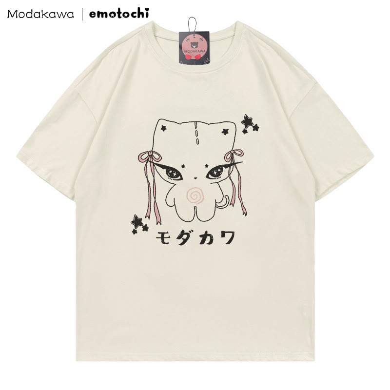 MODAKAWA X emotochi Bow Kitty Print T-Shirt - Beige - 5XL - image 3