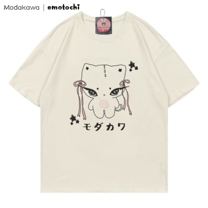 MODAKAWA X emotochi Bow Kitty Print T-Shirt - Beige - 5XL - image 3