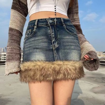 Vintage Jeans-Minirock mit Fransen - image 3