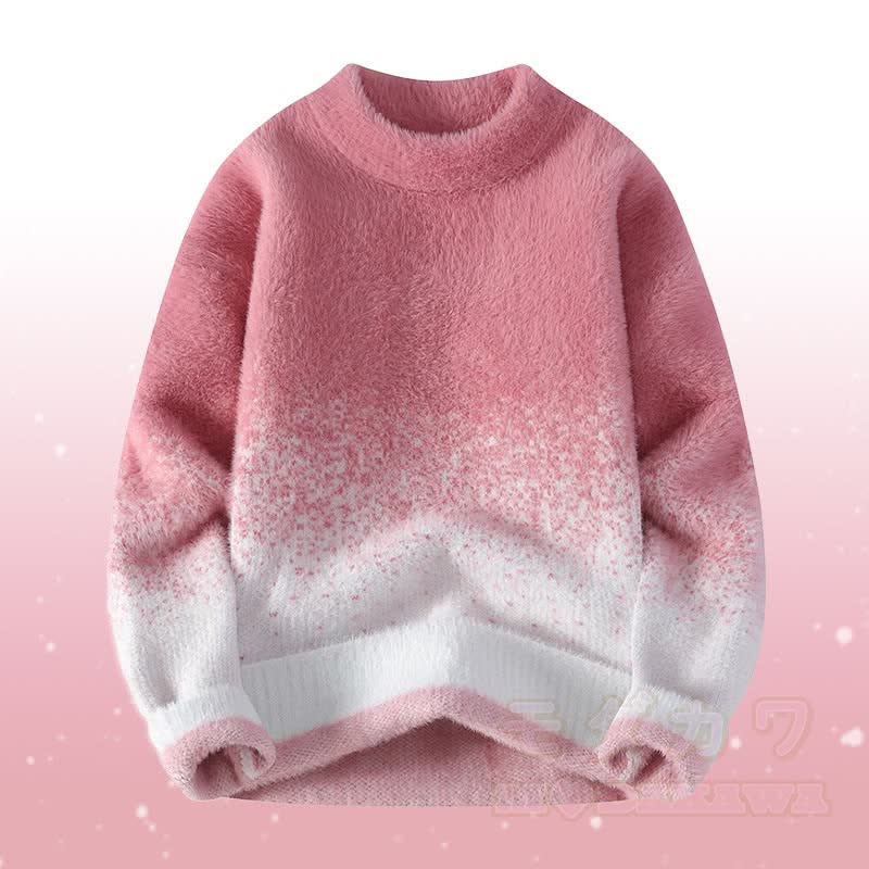 Zweiteiler: Farbverlauf-Strickpullover, flauschiger Cordanzug - Rosa Pullover - 4XL - image 9