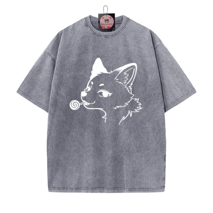 T-Shirt mit Vintage-Waschung und Fuchs-Print - Grau - 5XL - image 7