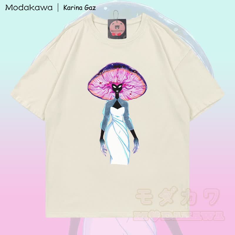 MODAKAWA X Karina Gaz Mushroom Girl Grafik-T-Shirt aus 100 % Baumwolle - Hellbeige - 5XL - image 3
