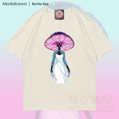 MODAKAWA X Karina Gaz Mushroom Girl Grafik-T-Shirt aus 100 % Baumwolle - Hellbeige - 5XL - image 3