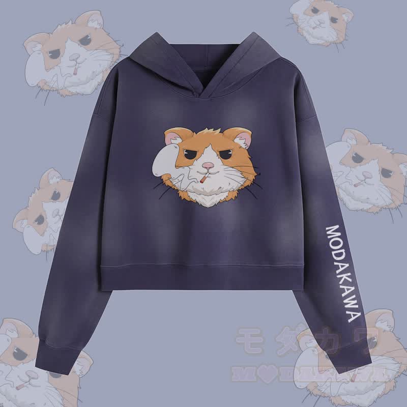 MODAKAWA Unisex-Hoodie mit Raucherhamster-Motiv im Vintage-Look - Blau - XL - image 3