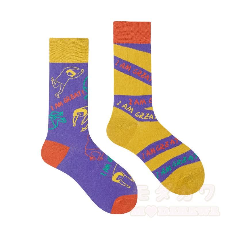 Bunte, asymmetrisch bedruckte Socken bis zur Wade - image 13
