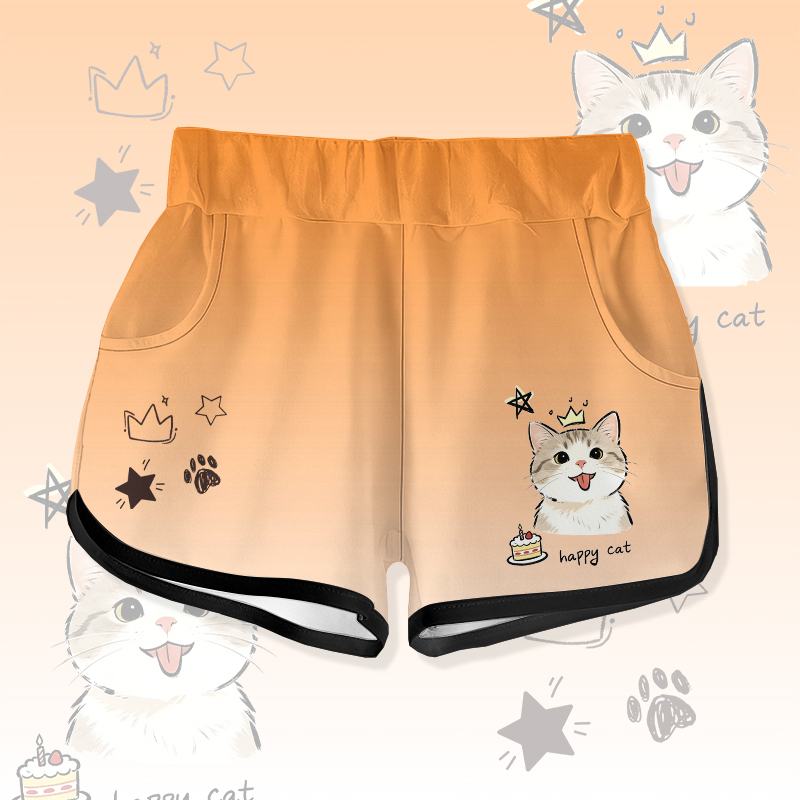 HAPPY Cat Cake Graphic Modakawa Gradient Shorts - Orange - 5XL - image 2