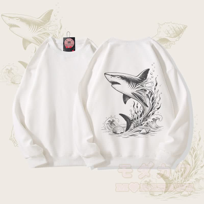 MODAKAWA Unisex-Sweatshirt mit Hai-Motiv - Weiß - 5XL - image 4