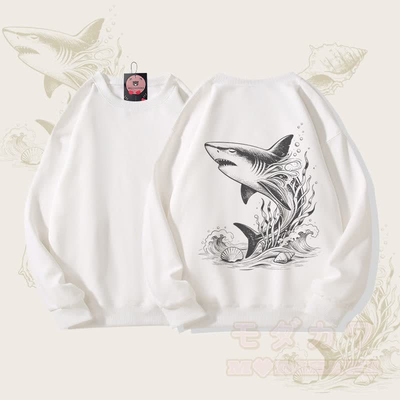 MODAKAWA Unisex-Sweatshirt mit Hai-Motiv - Weiß - 5XL - image 4