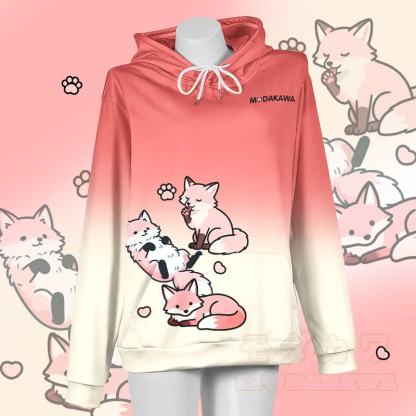 MODAKAWA Gradient Lazy Fox Graphic Pullover Hoodie - Rot & Gelb - 5XL - image 3