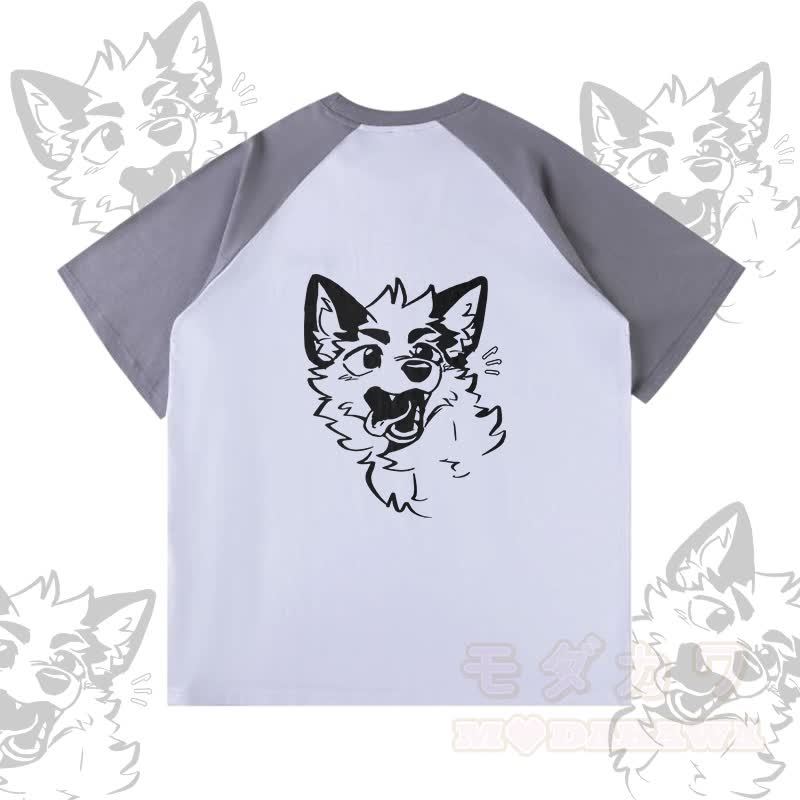 MODAKAWA X atka Fox Graphic Farben Block Pocket T-Shirt Shorts passendes Outfit - Weißes und graues T-Shirt - XL - image 5