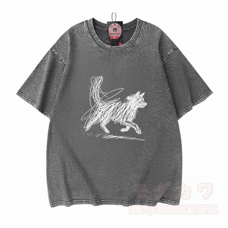 Modakawa Vintage T-Shirt mit Welpenmotiv, gewaschen aus 100 % Baumwolle - Grau - 5XL - image 9