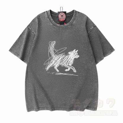 Modakawa Vintage T-Shirt mit Welpenmotiv, gewaschen aus 100 % Baumwolle - Grau - 5XL - image 9