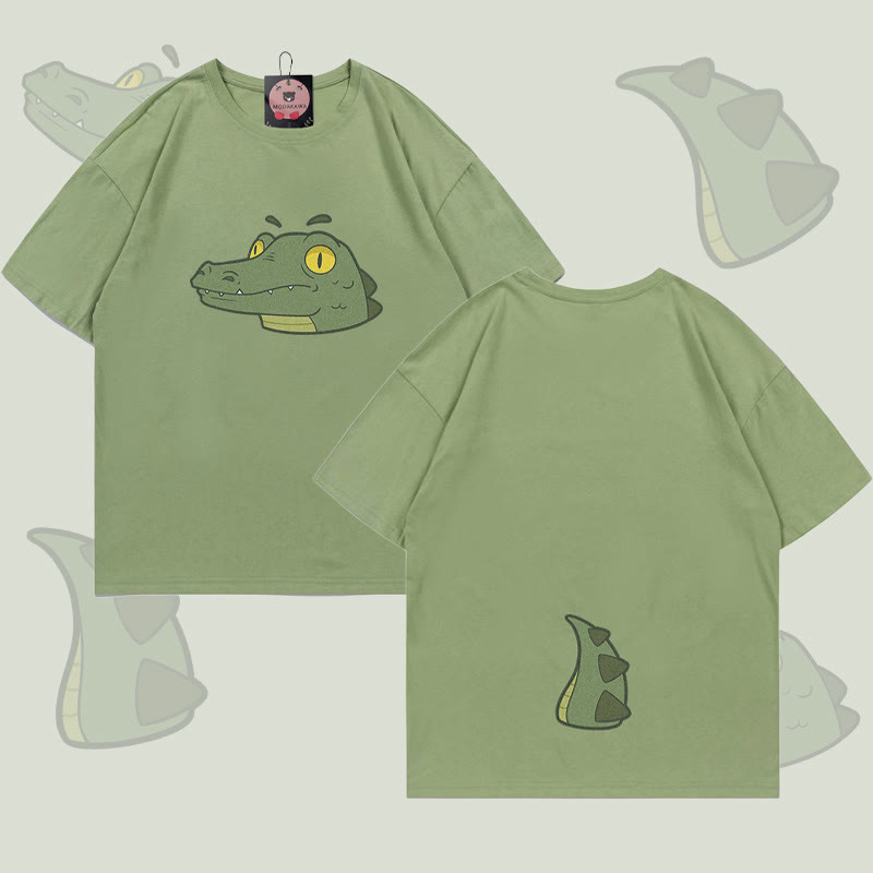 MODAKAWA T-Shirt mit Krokodilgesicht und -schwanz-Grafik - Light Green - 5XL - image 2