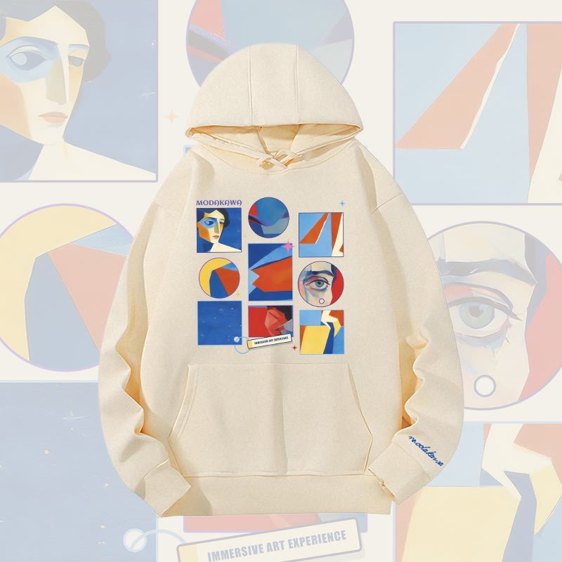 MODAKAWA Abstrakter Hoodie mit Porträtgitter-Grafik, schweres Material - Apricot - 2XL - image 4