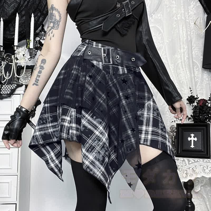 Vintage Punk Crop-Top aus Kunstleder mit passendem Karorock, zweiteiliges Set - Rock - L - image 6