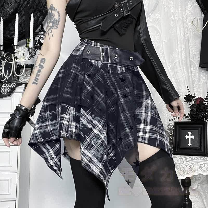 Vintage Punk Crop-Top aus Kunstleder mit passendem Karorock, zweiteiliges Set - Rock - L - image 6