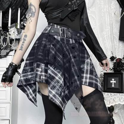 Vintage Punk Crop-Top aus Kunstleder mit passendem Karorock, zweiteiliges Set - Rock - L - image 6