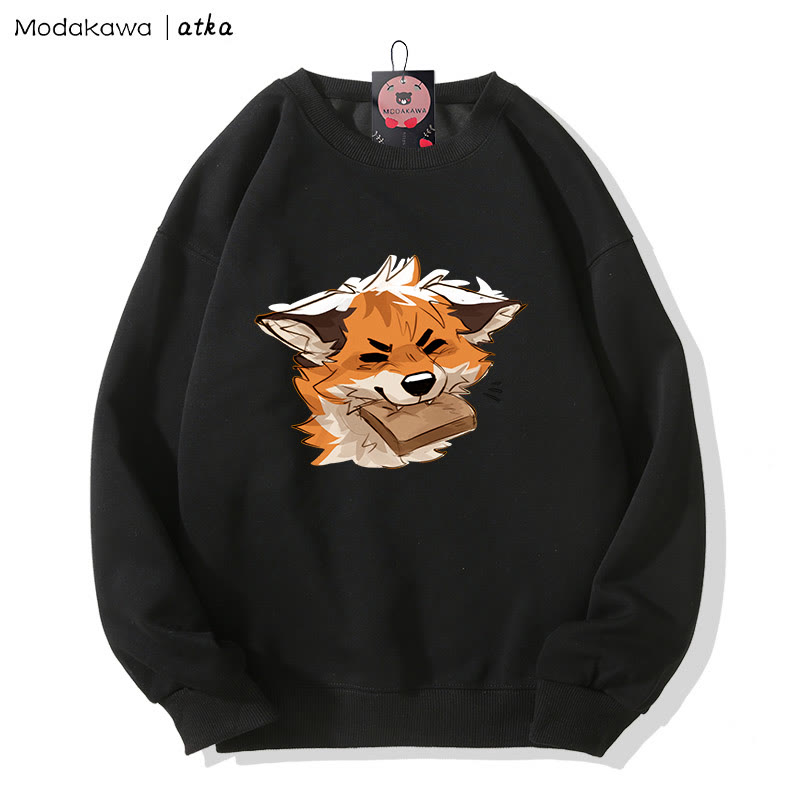 MODAKAWA X atka Fox Biting Bread Graphic Rundhals-Sweatshirt - Black - 5XL - image 3