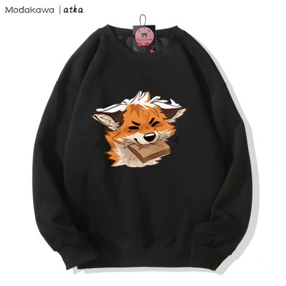 MODAKAWA X atka Fox Biting Bread Graphic Rundhals-Sweatshirt - Black - 5XL - image 3