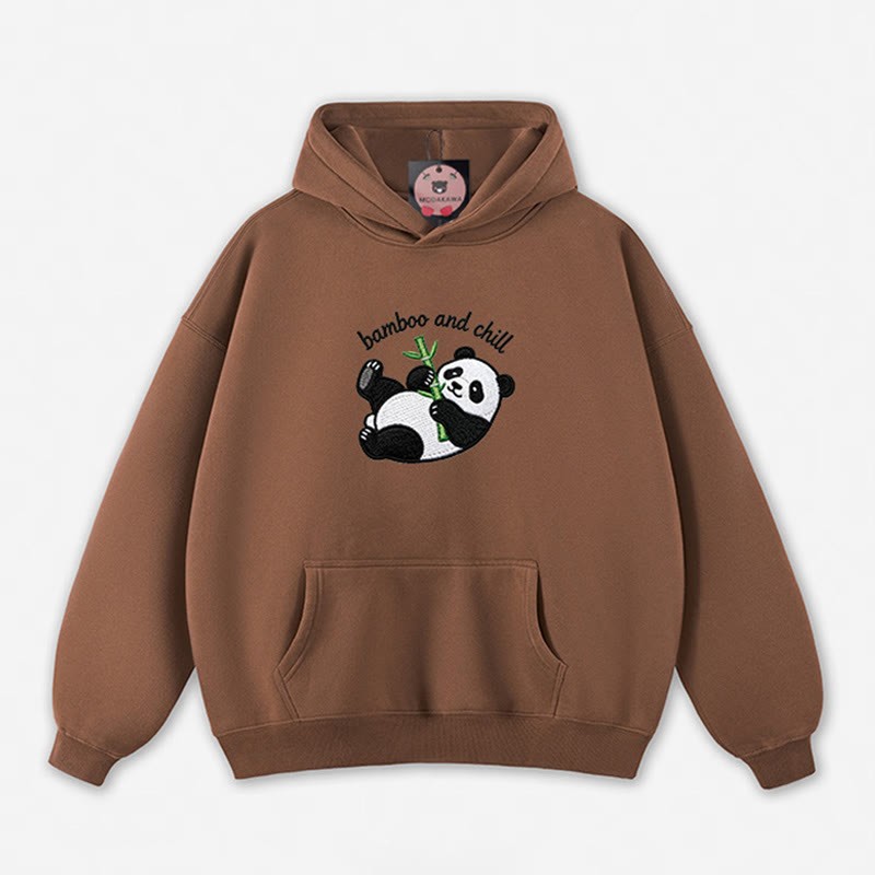 BAMBOO AND CHILL Panda Graphic Loose Hoodie - Brown - 5XL - image 8