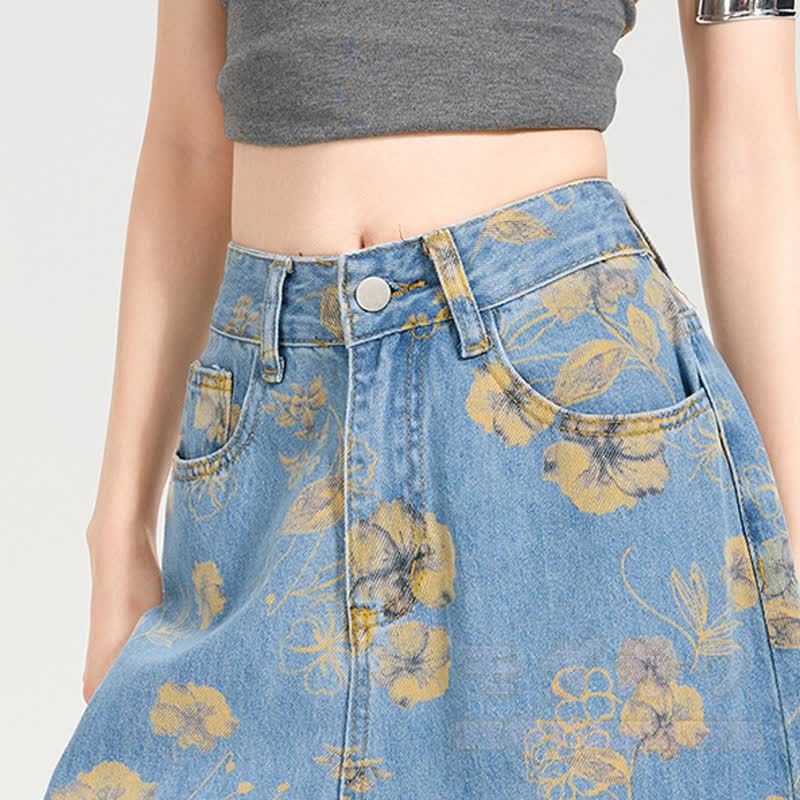 Vintage-Jeans mit Blumenmuster, hohem Bund und weitem Bein - image 6