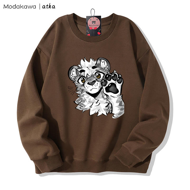 MODAKAWA X atka Tiger Paw Wave Graphic Rundhals-Sweatshirt - Brown - 5XL - image 4