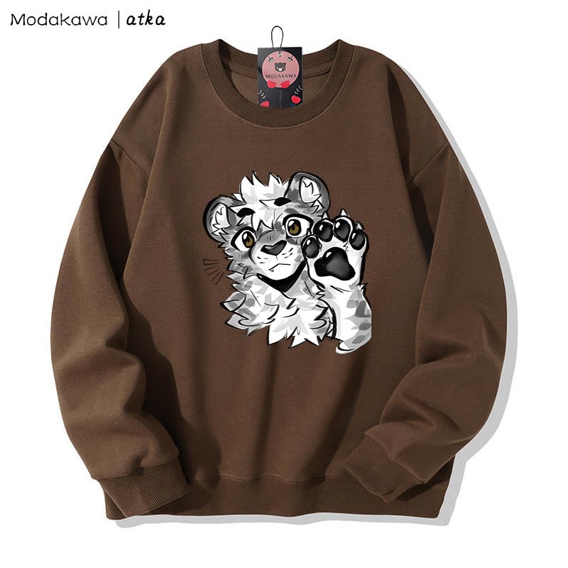 MODAKAWA X atka Tiger Paw Wave Graphic Rundhals-Sweatshirt - Brown - 5XL - image 4