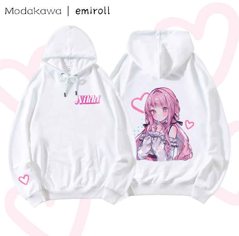 MODAKAWA X emiroll Nikki Herz-Grafik Baumwollmischung Passender Hoodie - White - 5XL - image 2
